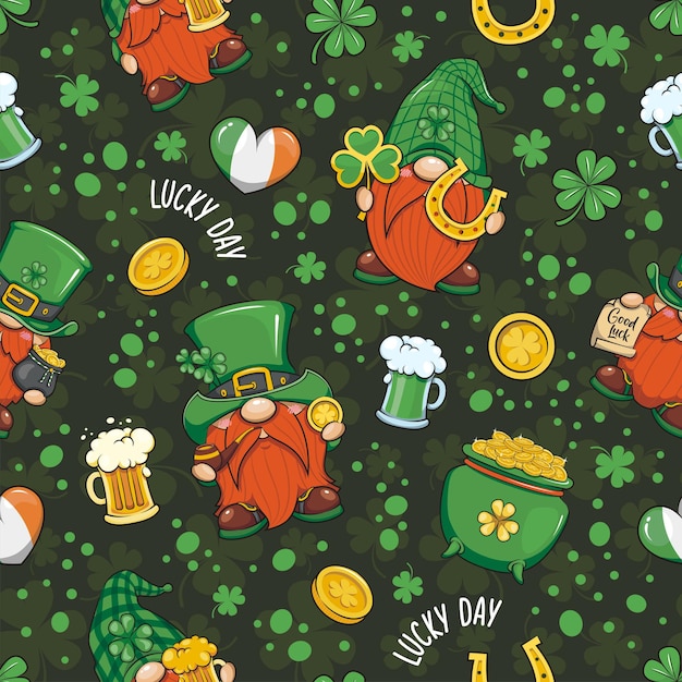 Vector naadloze patroon kabouter, st patrick's day, schattige kabouters cartoon afbeelding