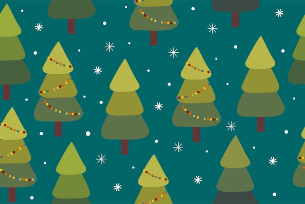 Naadloze patroon kerstbomen kleurrijke Nieuwjaar symbolen minimalistische platte handgetekende stijl vector