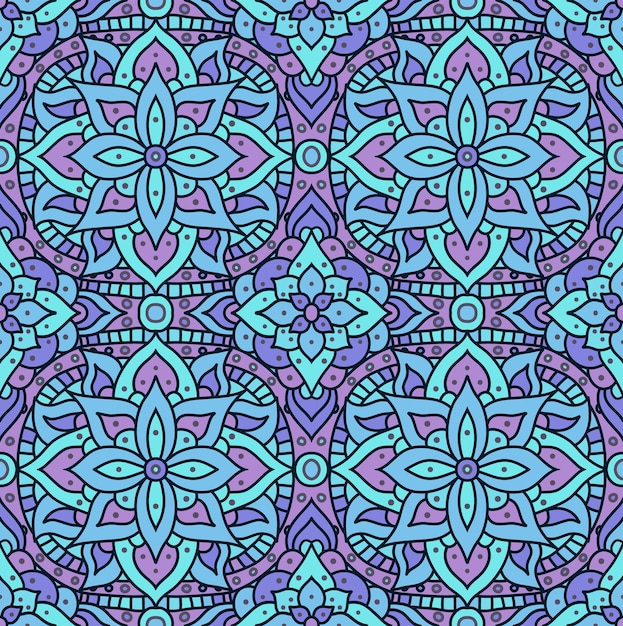 Naadloze patroon mandala boho indiase naadloze textuur vector batil blauw ontwerp floral india print