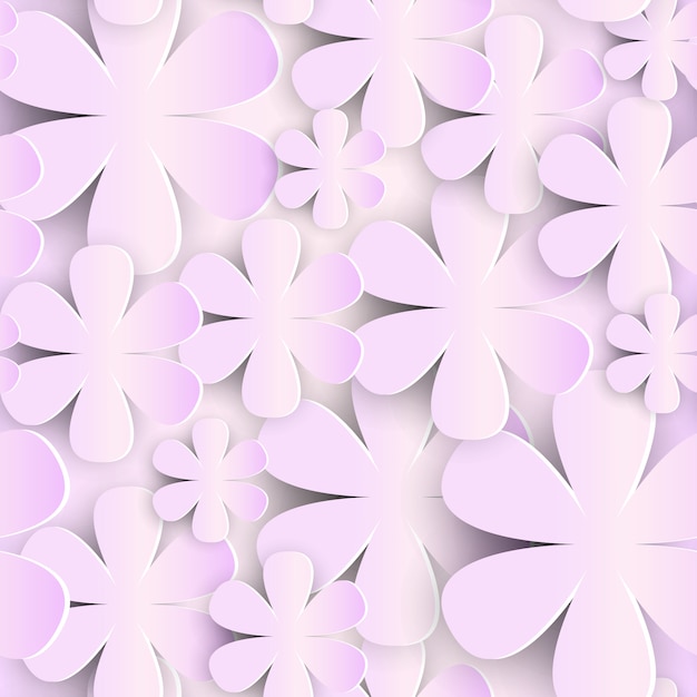 Naadloze patroon met 3d papieren bloemen roze achtergrond Leuke romantische sieraad