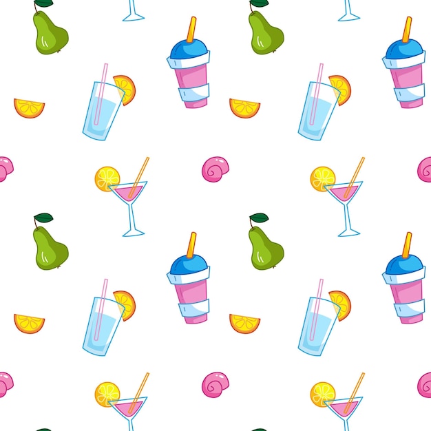 Vector naadloze patroon met alcohol limonade sap frisdrank en fruit vector illustratie in een vlakke stijl