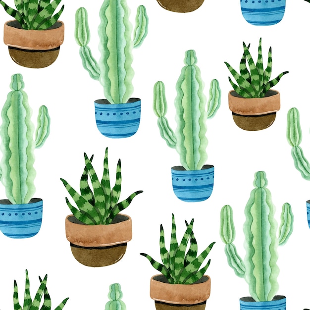 Naadloze patroon met aquarel mexicaanse cactussen