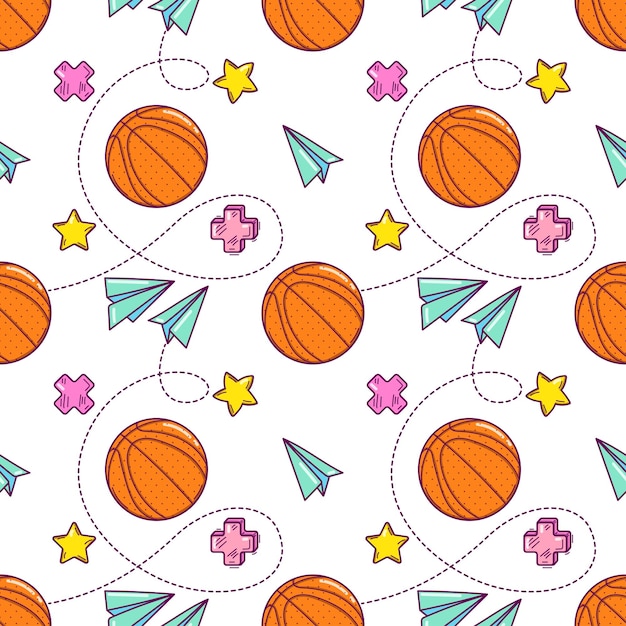 Naadloze patroon met basketballen in doodle stijl op een witte achtergrond