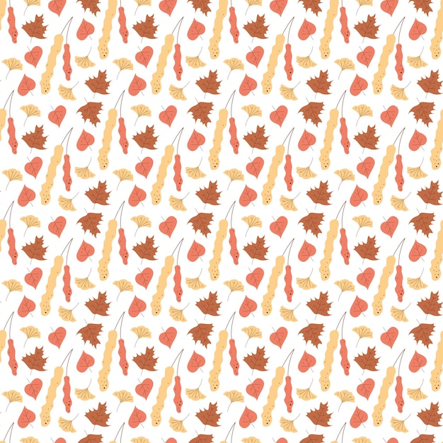 Naadloze patroon met berkenkatjes en herfstbladeren Kleur platte vectorillustratie