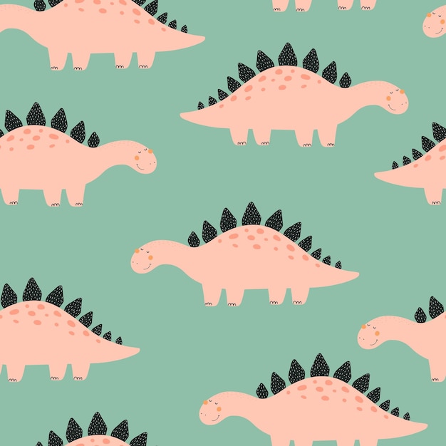 Naadloze patroon met cartoon dinosaurussen