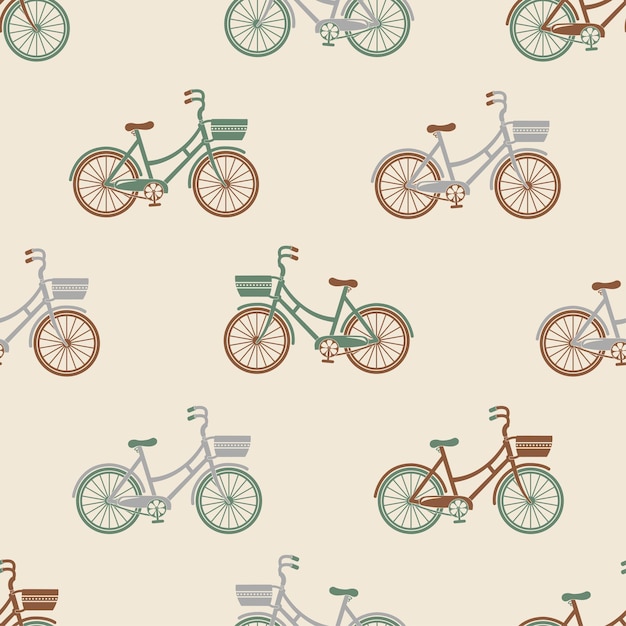 Naadloze patroon met cartoon fiets op een pastel achtergrond Kinderachtige vectorillustratie Bicycle