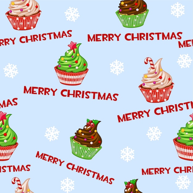 Naadloze patroon met cartoon kerst cupcakes muffins zoete cake Wallpaper voor of decoratie