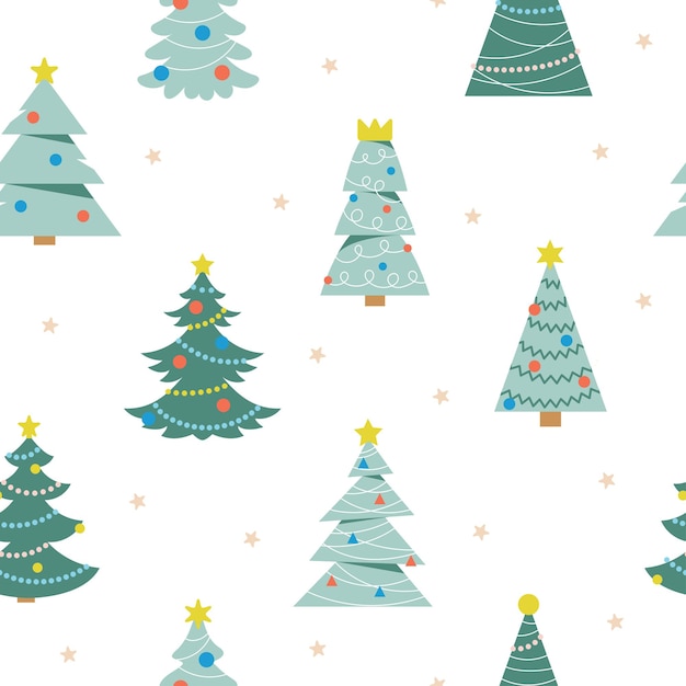 Naadloze patroon met cartoon kerstbomen op een witte achtergrond Simple scandinavische