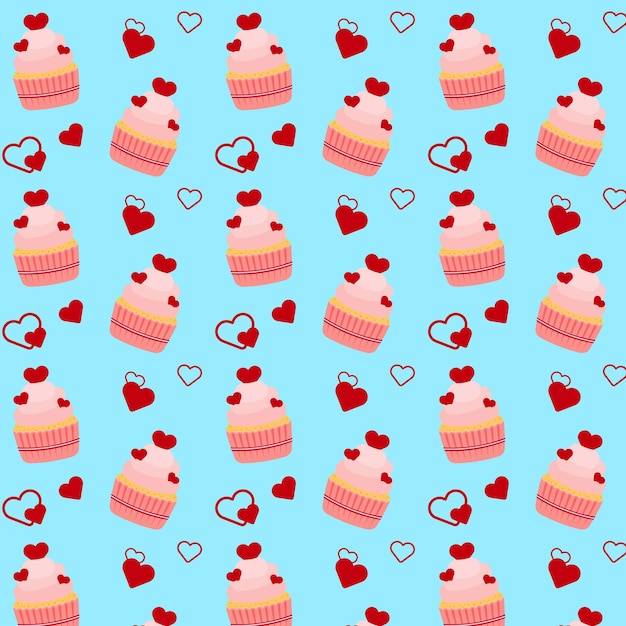 Vector naadloze patroon met cupcakes en hartjes op blauwe achtergrond vector illustratie
