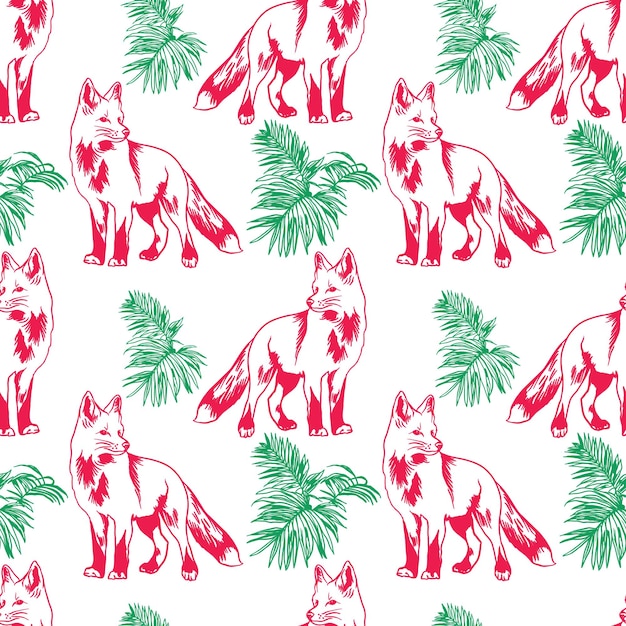 Naadloze patroon met de afbeelding van een vos en een plant Vector illustratie van een patroon voor textiel design verpakking papier dekken kinderkleding