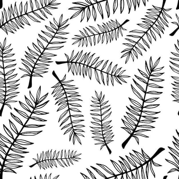 Naadloze patroon met de hand getekend tropische planten blad bladeren In doodle stijl Vector illustratie