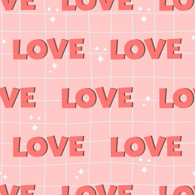 Naadloze patroon met de inscriptie - liefde-op roze achtergrond. Decoratieve achtergrond met symbolen van liefde, passie en romantiek. Vectorillustratie voor 14 februari