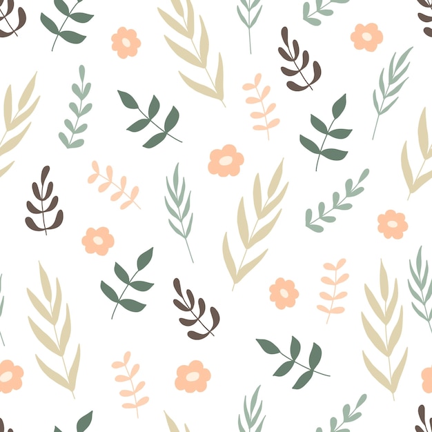 Naadloze patroon met delicate bloemen en planten Vectorillustratie geïsoleerd op een witte achtergrond voor uw ontwerp