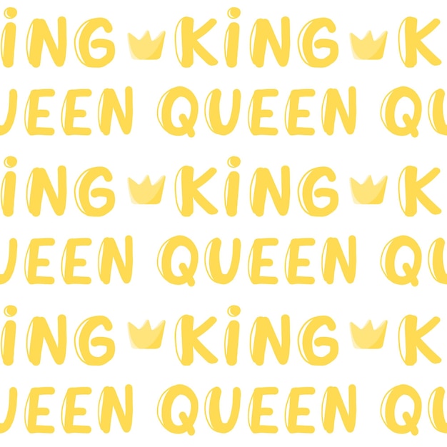 Naadloze patroon met doodle koninklijke kroon vorm Eenvoudige vector kwekerij stof afdruksjabloon Koning en koningin belettering