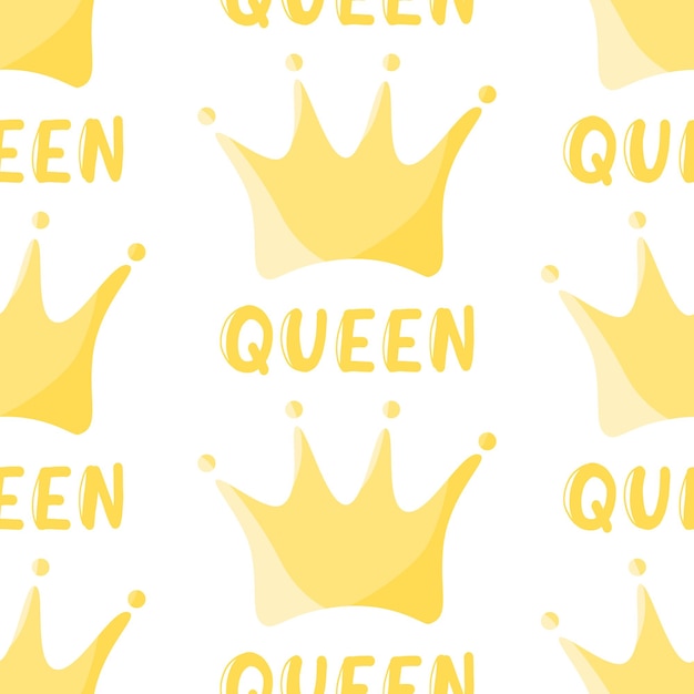 Naadloze patroon met doodle koninklijke kroon vorm Eenvoudige vector kwekerij stof afdruksjabloon koningin woord geïsoleerd op een witte achtergrond