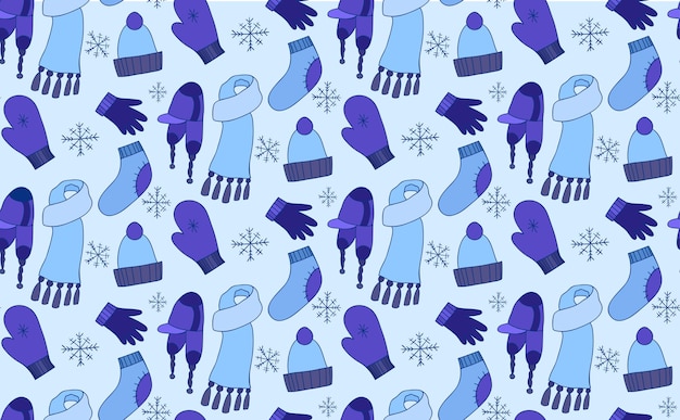 Naadloze patroon met doodle winterkleding - hoeden, sokken, wanten