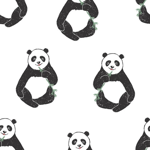 Vector naadloze patroon met een schattige panda op een witte achtergrond vectorillustratie