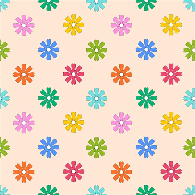 Naadloze patroon met eenvoudige veelkleurige kleuren botanische minimalistische elementen met een overzicht in retro vintage stijl geweldig voor kinder- en huishoudtextiel kleur vectorillustraties op beige