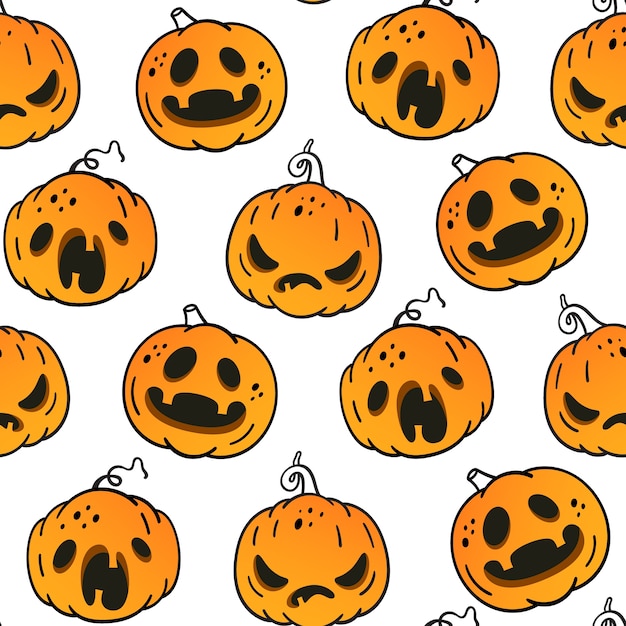 naadloze patroon met emotionele pompoenen voor Halloween