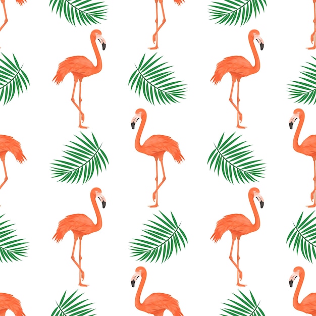 Naadloze patroon met Flamingo vogel en tropische bladeren herhaalde tropische achtergrond platte vectorillustratie Afrika Savanne exotische zomer Flamingo patroon Tropic Concept