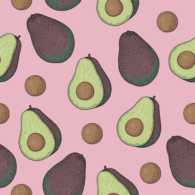 Naadloze patroon met gesneden avocado's op roze achtergrond rijpe helft van avocado hass