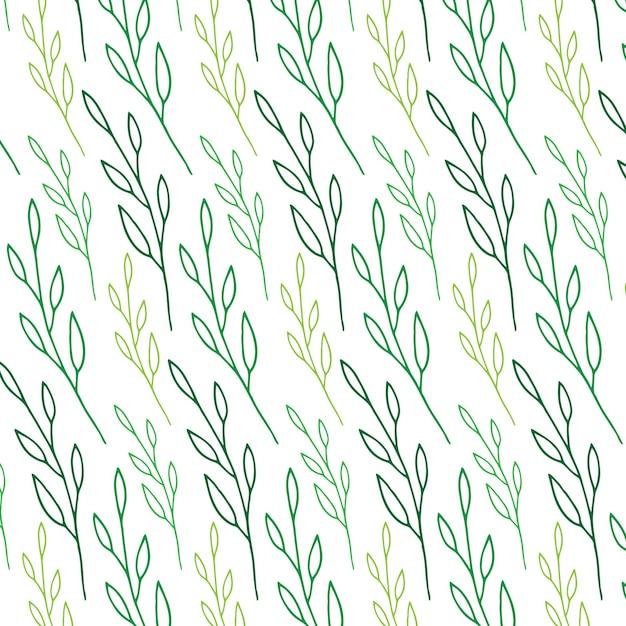 Naadloze patroon met groene tak met kruiden geïsoleerd op een witte achtergrond