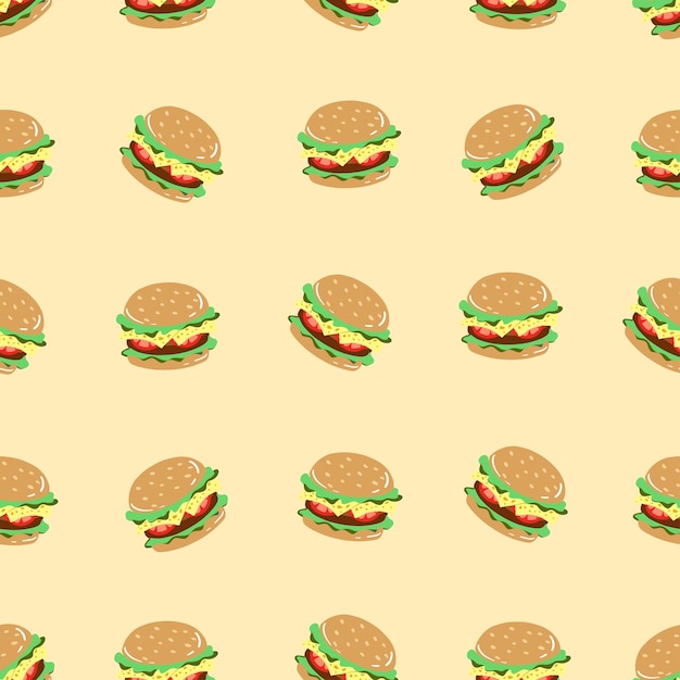 Naadloze patroon met hamburger. Hand getekend van fastfood illustratie