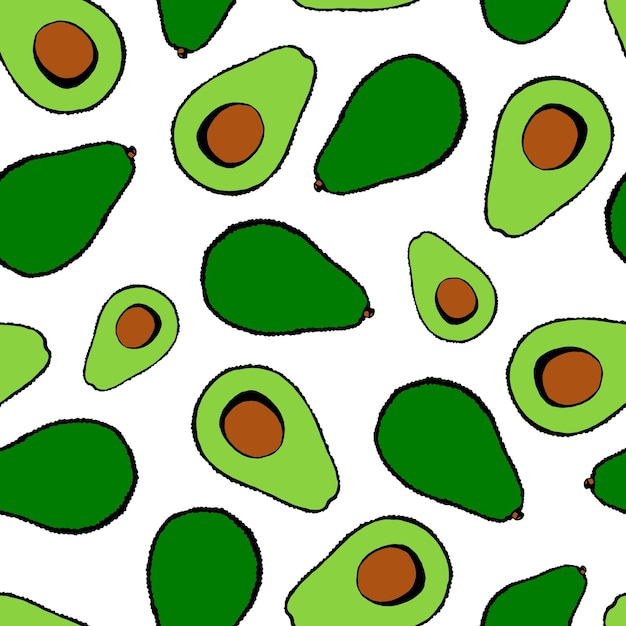 Naadloze patroon met hand getrokken fruit elementen avocado. vegetarisch behang. voor designverpakkingen, textiel, achtergrond, design ansichtkaarten en posters.