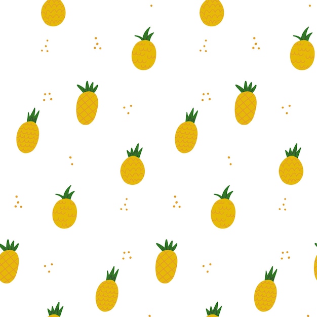 Naadloze patroon met hand getrokken gele ananas en abstracte stippen zomer tropische print vector fla...