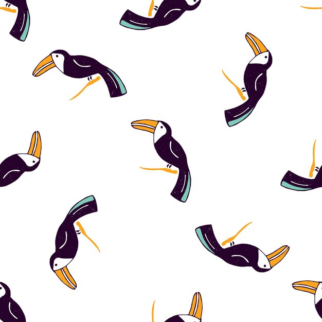 Naadloze patroon met hand getrokken toekans. vectorillustratie met tropische doodle vogels.