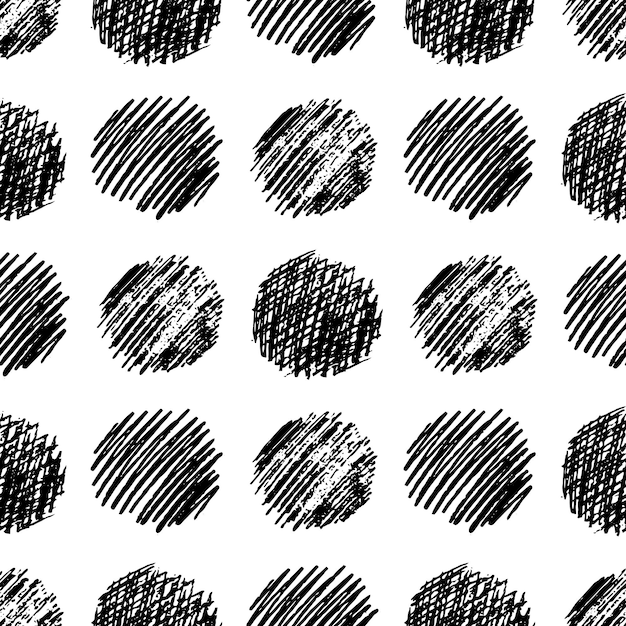 Naadloze patroon met hand getrokken zwarte cirkel krabbel uitstrijkje. abstracte grungetextuur. vector illustratie