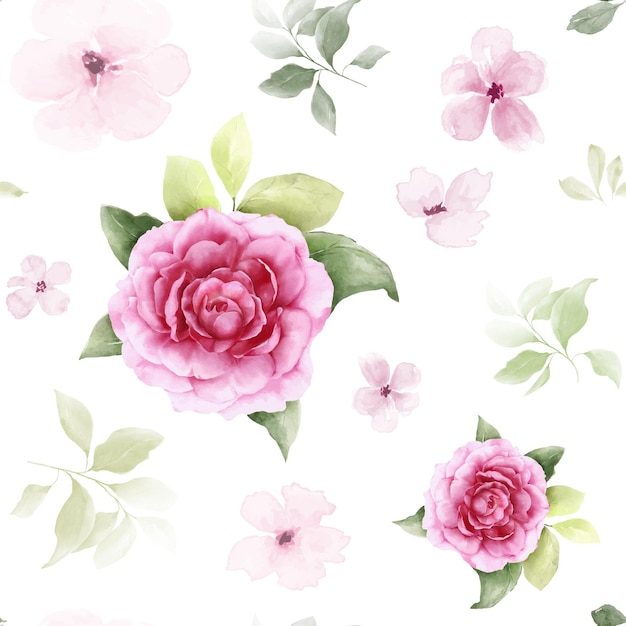 Naadloze patroon met handbeschilderde aquarel boeketten van roze rozen en bladeren Botanische patroon vector geschikt voor het decoreren van bruiloft achtergronden kaarten behang of stof