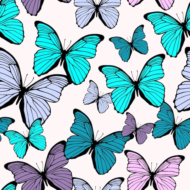 Naadloze patroon met heldere kleurrijke vlinders geïsoleerd op wh