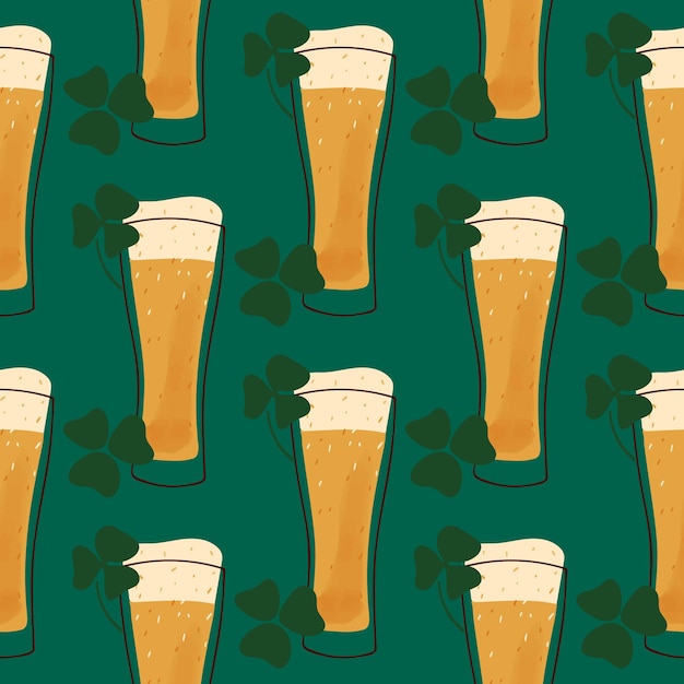 Naadloze patroon met illustratie gestileerde mok bier op groene achtergrond voor StPatrick vakantie