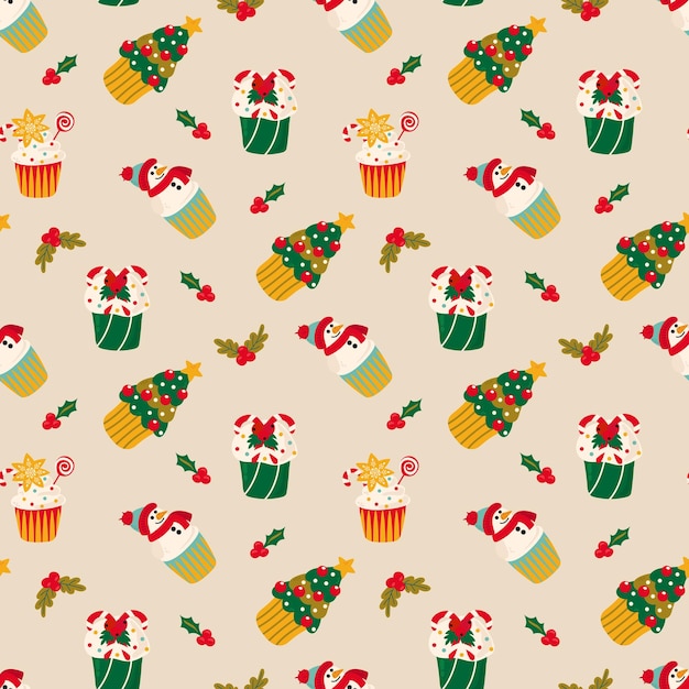 Naadloze patroon met kerst cupcakes. Ontwerp voor stof, textiel, behang, verpakking, verpakking
