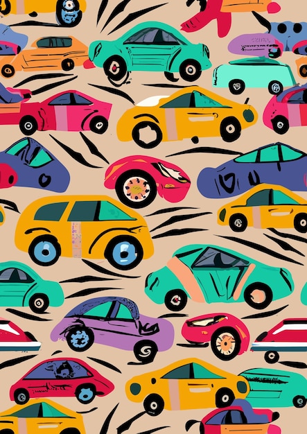 Naadloze patroon met kleurrijke auto's in cartoon stijl vectorillustratie