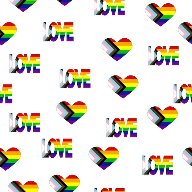 Naadloze patroon met nieuwe lgbt vlag hartjes tekst bloem en vlag Gay pride Pride Month Love lgbtq