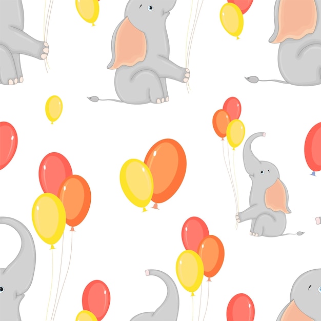 Naadloze patroon met olifanten en harten op een witte achtergrond Cartoon style