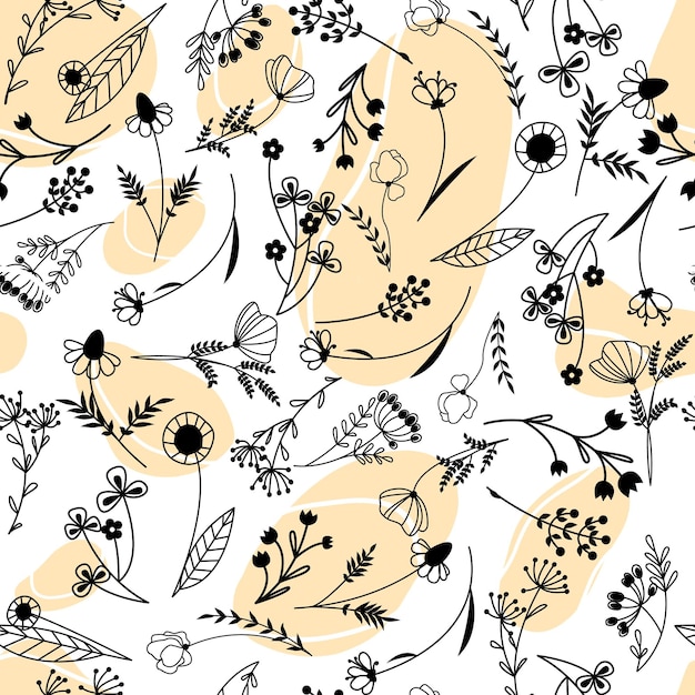 Naadloze patroon met omtrek doodle bloemen Line art planten voor prints textiel en cadeaupapier v