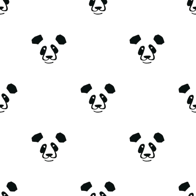 Naadloze patroon met panda beer hoofd illustratie in minimalistische stijl op witte achtergrond