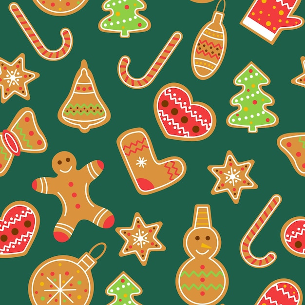 Naadloze patroon met peperkoek kerstkoekjes vector illustratie sjabloon voor nieuwe jaren