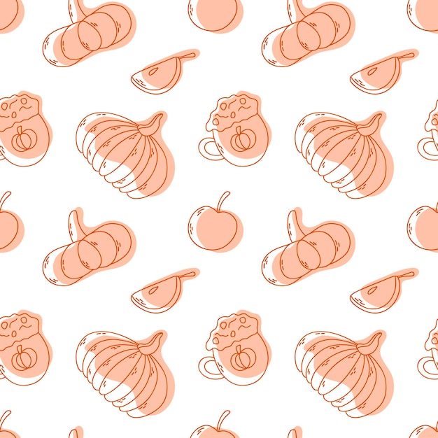 Naadloze patroon met pompoenen, appels en kopje vectorillustratie