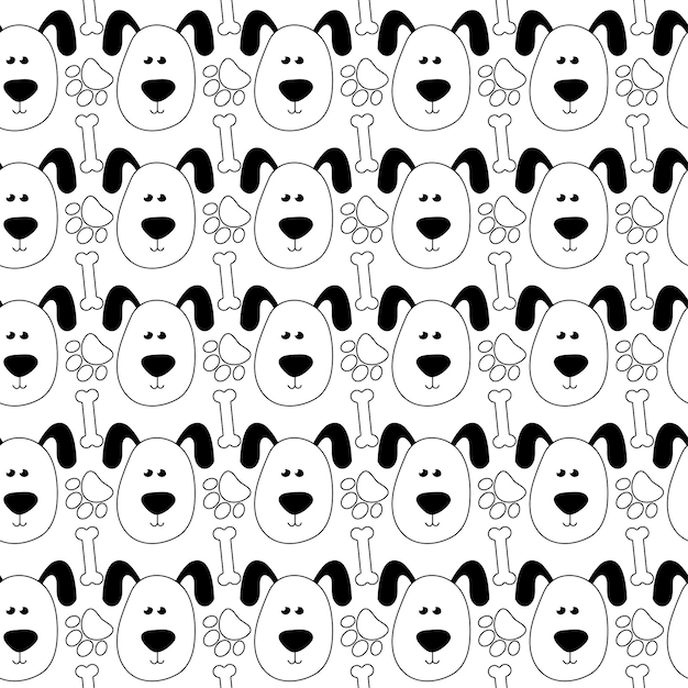 Naadloze patroon met puppy botten en poten in doodle stijl Zwart-wit vector honden background