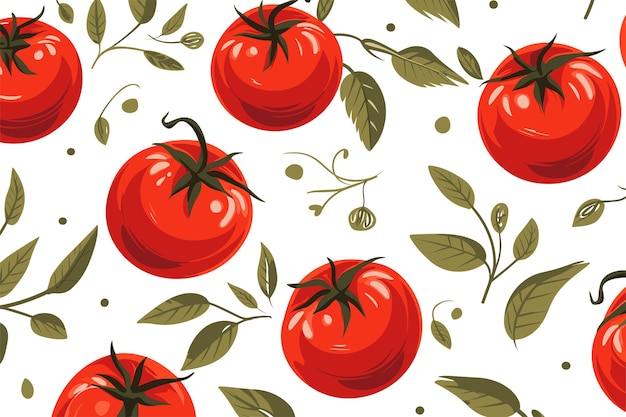 Naadloze patroon met rijpe tomaten en bladeren Vector illustratie