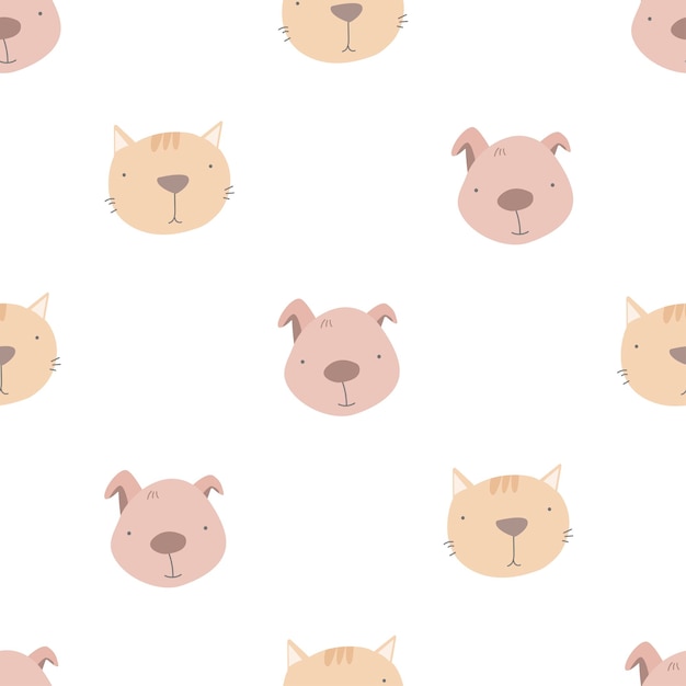 Naadloze patroon met schattige huisdieren hond kat eenvoudige platte vector Hand tekenen voor kinderen dier thema baby ontwerp voor stof textiel wrapper print