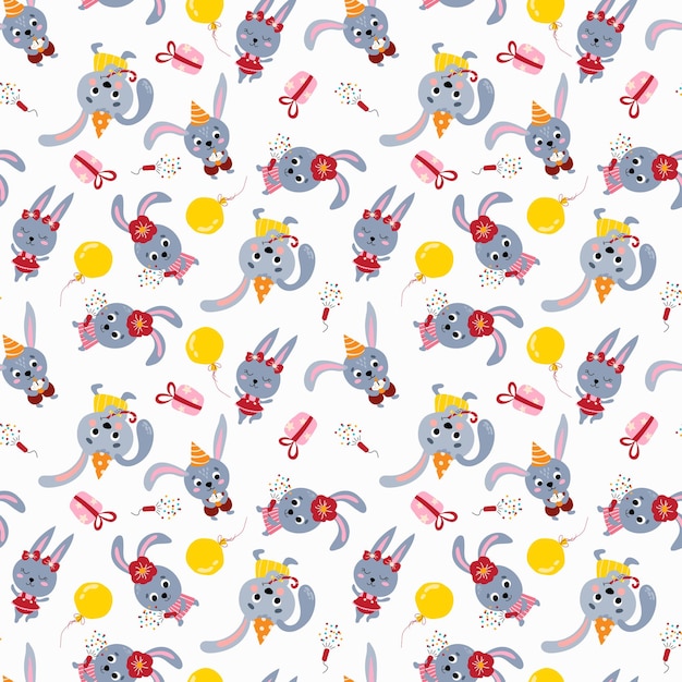 Naadloze patroon met schattige konijnen. Ontwerp voor stof, textiel, behang, verpakking.