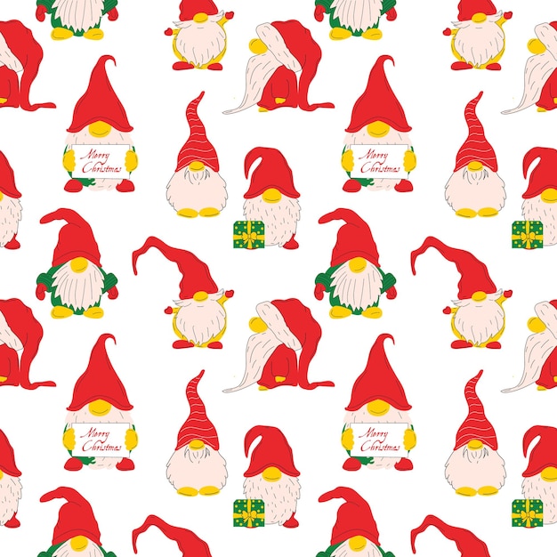 Naadloze patroon met set van schattige kerst kabouters vector illustratie op witte achtergrond