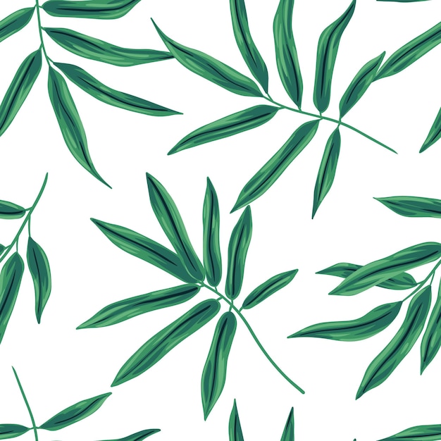 Naadloze patroon met tropische bladeren op een witte achtergrond Abstracte compositie van vallende bamboebladeren Moderne vector botanische print ontwerp vectorillustratie