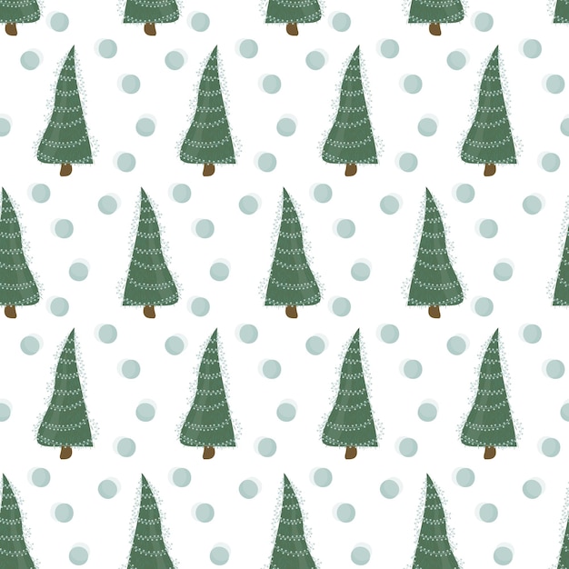 Naadloze patroon met versierde kerstbomen en sneeuw vectorillustratie