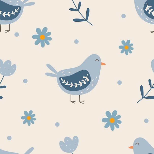 Naadloze patroon met vogels en bloemen in boho-stijl. vector illustratie